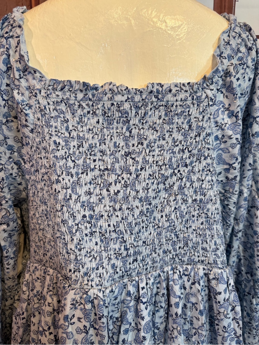 Old Navy 2X Blue Floral Paisley V-Neck Tiered Cottage Dress Flowy Peasant NWT - Picture 6 of 16